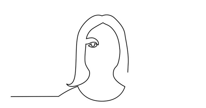 Animation of continuous line drawing of woman head portrait