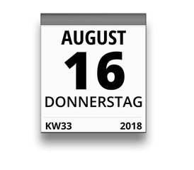 Kalender für Donnerstag, 16. AUGUST 2018 (Woche 33)