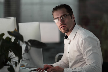 Fototapeta premium close up.businessman sitting at his Desk.