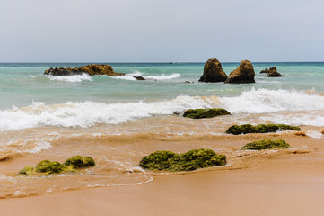 Coastline in Tres Castelos beach, Portimao, Portugal