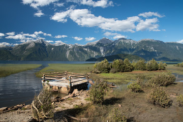 The ferry harbor crossing Lago Yelcho to Villa Santa Lucía