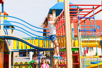 Girl is climbing the net