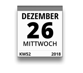 Kalender für Mittwoch, 26. DEZEMBER 2018 (Woche 52)