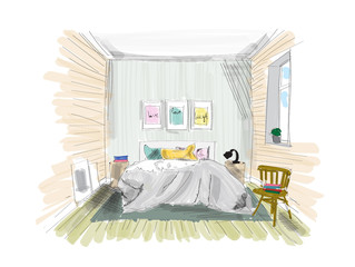 interior design sketch. hand drawn vector illustration of sitting room furniture.