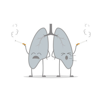 Vector illustration of a sick and sad lungs in cartoon style due to smoking or other related diseases.