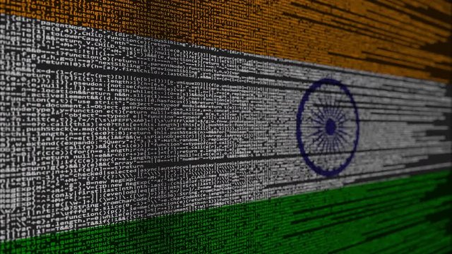 Program code and flag of India. Indian digital technology or programming related loopable animation
