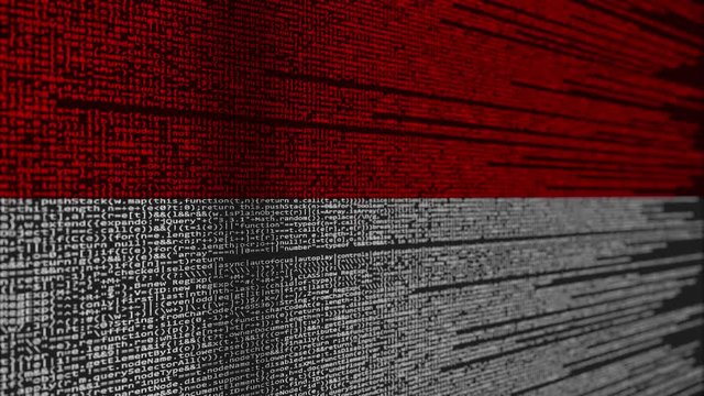 Program code and flag of Indonesia. Indonesian digital technology or programming related loopable animation