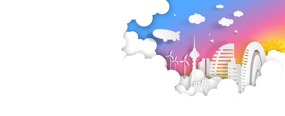 Nature cityscape banner and eco friendly concept.