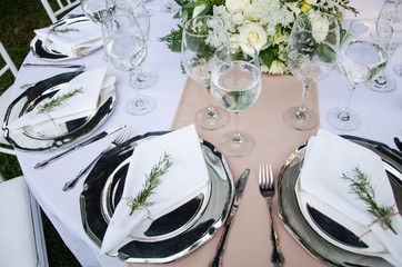 Table for a party or a wedding reception, a decoration concept for weddings or social events