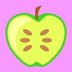 Green Apple Fruit Halved Vector