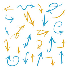 Fototapeta premium Brush arrows set in blue and orange colors