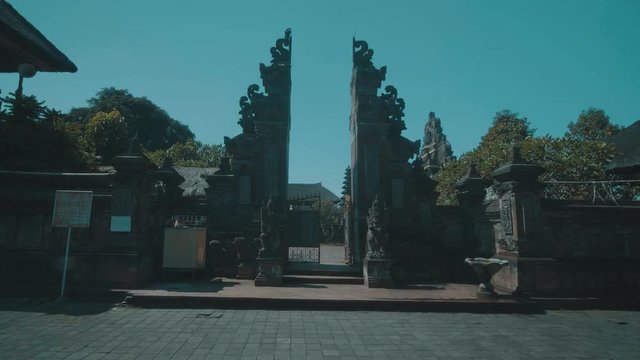 Main entrance of beautiful Pura Ulun Danu Bratan Temple over blue sky background in Bali, Indonesia