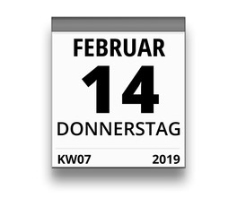 Kalender für Donnerstag, 14. FEBRUAR 2019 (Woche 07)