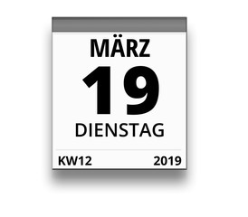 Kalender für Dienstag, 19. MÄRZ 2019 (Woche 12)