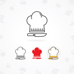 Cooking icon, Vector icon of Cooks hat with knife