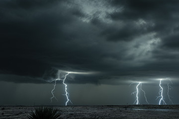 Lightning storm over field in Oklahoma