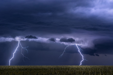 Lightning storm over field in Oklahoma