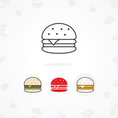 Fototapeta premium Hamburger icon, Vector fast food sign symbol
