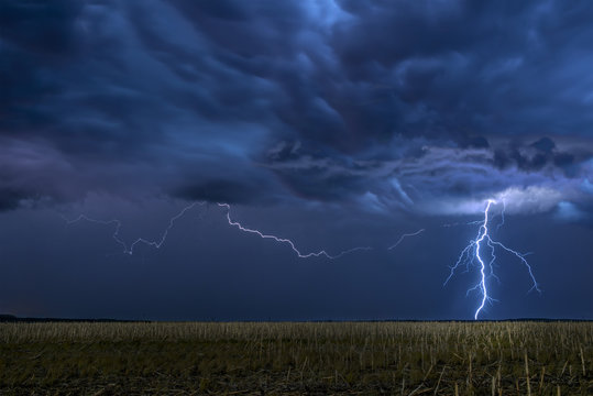 Lightning storm over field in Oklahoma