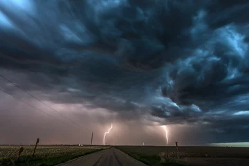 Zelfklevend Fotobehang Lightning storm over field in Roswell New Mexico. © cherylvb