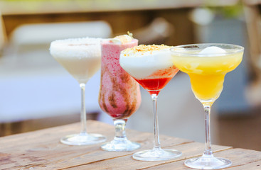 cocktails in the background of the restaurant.