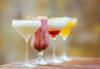 cocktails in the background of the restaurant.