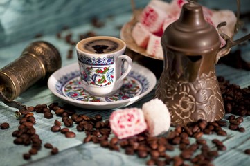 Cup of coffee with turkish delight