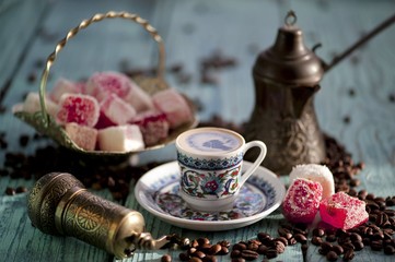 Cup of coffee with turkish delight