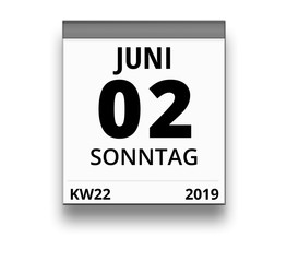 Kalender für Sonntag, 2. JUNI 2019 (Woche 22)