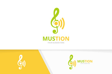 Vector treble clef and wifi logo combination. Music and signal symbol or icon. Unique sound and radio logotype design template.