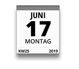 Kalender für Montag, 17. JUNI 2019 (Woche 25)