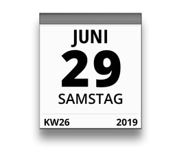 Kalender für Samstag, 29. JUNI 2019 (Woche 26)