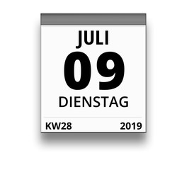 Kalender für Dienstag, 9. JULI 2019 (Woche 28)