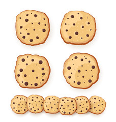 Set of Sweet cookies illustration. Oatmeal cookies with chocolate of various shape. Vector illustration. Isolated on white background