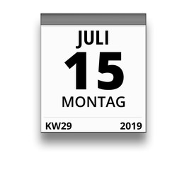 Kalender für Montag, 15. JULI 2019 (Woche 29)