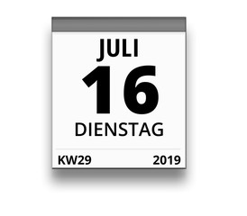 Kalender für Dienstag, 16. JULI 2019 (Woche 29)