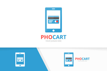 Vector credit card and phone logo combination. Gift and mobile symbol or icon. Unique discount and device logotype design template.