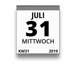 Kalender für Mittwoch, 31. JULI 2019 (Woche 31)
