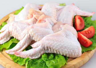 raw chicken wings on white background