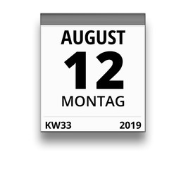 Kalender für Montag, 12. AUGUST 2019 (Woche 33)