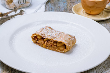 Apple strudel with ice cream