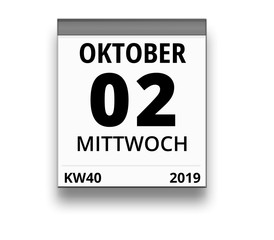 Kalender für Mittwoch, 2. OKTOBER 2019 (Woche 40)