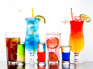 colorful cocktails on white backgroung