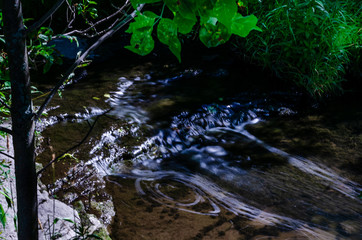 Long exposure close-up of a shallow stream flowing over rocks