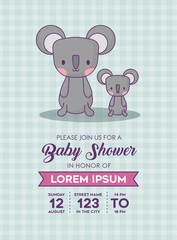 Baby shower Invitation with cute koalas icon over blue background, colorful design. vector illustration
