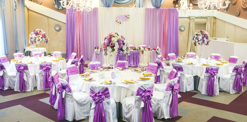 Table set for wedding or another catered event dinner.