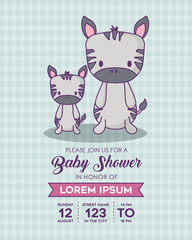 Baby shower Invitation with cute zebras icon over blue background, colorful design. vector illustration