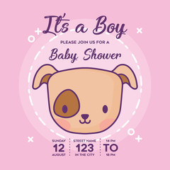 Baby shower Invitation with dog icon over pink background, colorful design. vector illustration