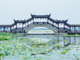 Beautiful ancient bridge in Jinxi, ancient town of natural scenery, Kunshan City, Suzhou, Jiangsu province, China. 