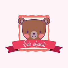 Cute animals emblem with decorative ribbon and cute dog icon over pink background, colorful design. vector illustration